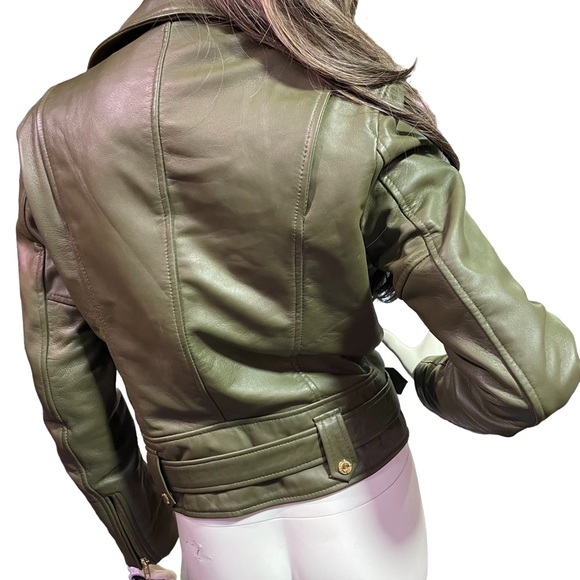EACH X OTHER PARIS  LEATHER BELTED BIKER JACKET KHAKI GREEN UNISEX SIZE S - Picture 4 of 14